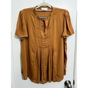 Bohme Blouse Large Mustard Yellow Pleated Flowy Preppy Summer NWT